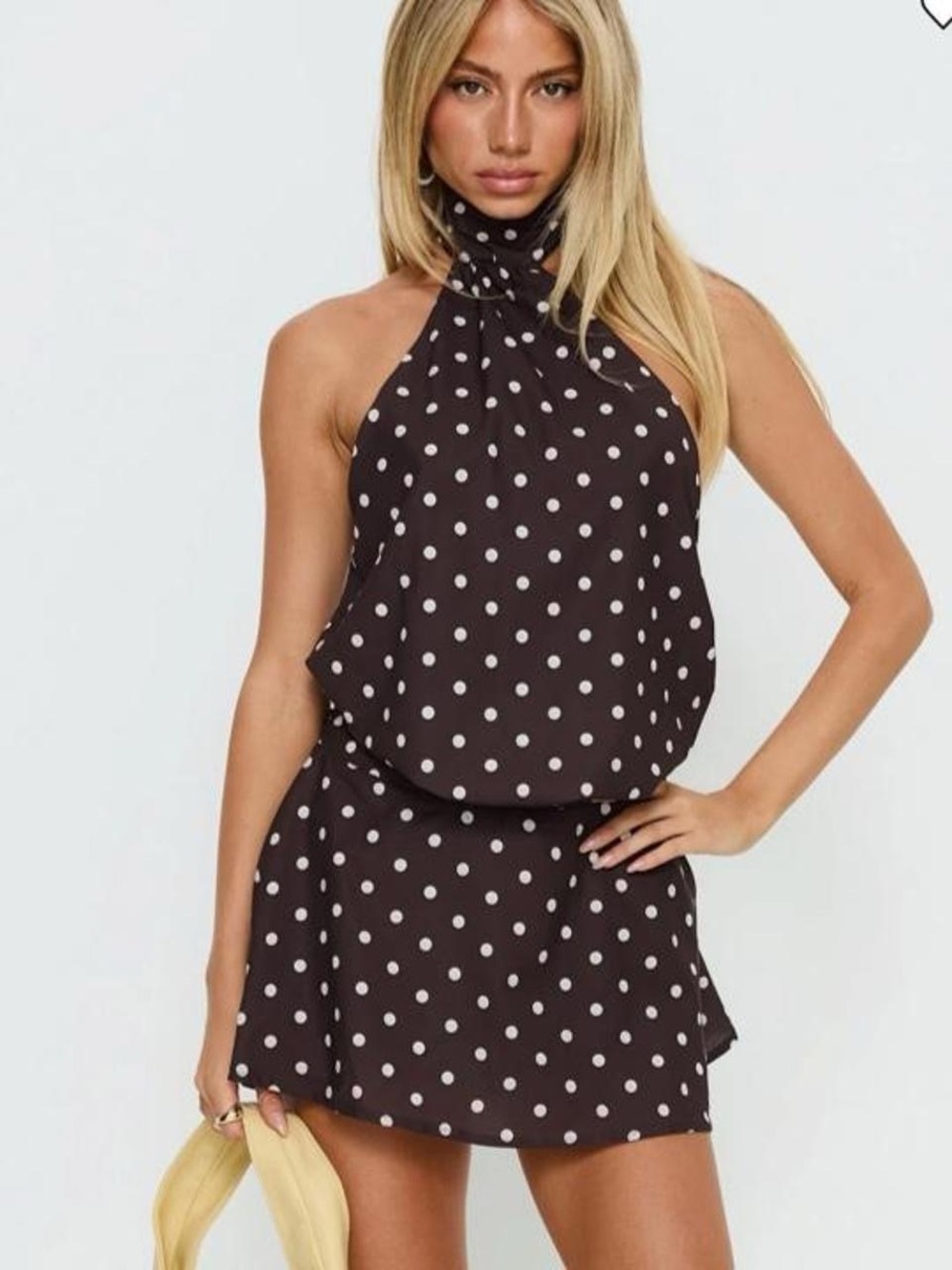 Princess Polly Black Polka Dot Halter Mini Dress
